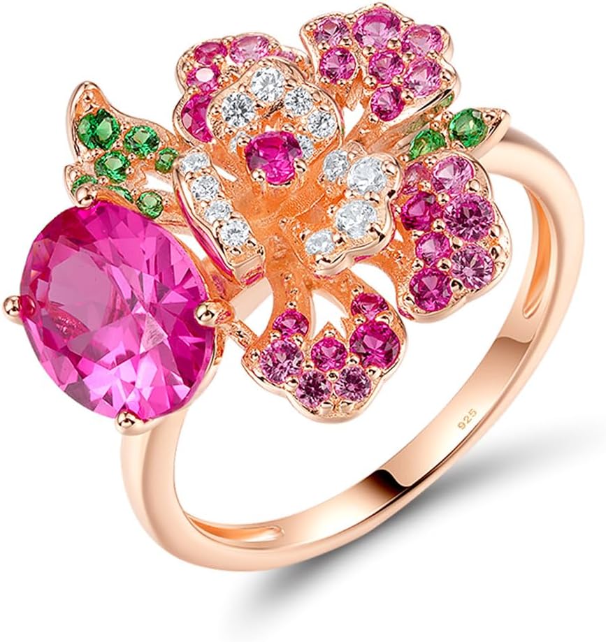 Santuzza Sterling Silver Gemstone Flower Ring for Women