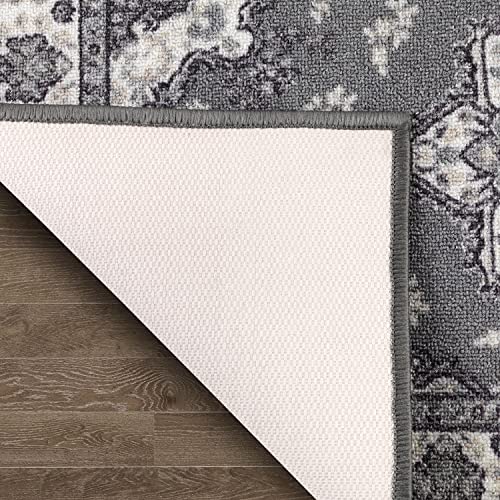 Antep Rugs Alfombras Oriental Traditional 2X7 Non-Skid (Non-Slip) Low Profile Pile Rubber Backing Indoor Runner Rugs (Gray, 2' X 7') #TOP4