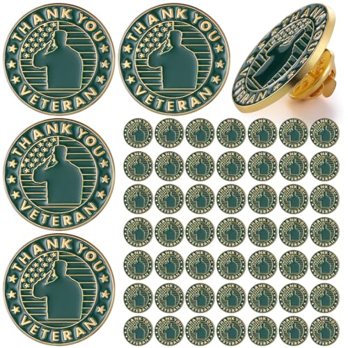 50 Pcs Veteran Label Pins, Military USA Patriotic American Flag Pins, Veterans Day Gifts for Men and Women, Gold Butterfly Clutch Back