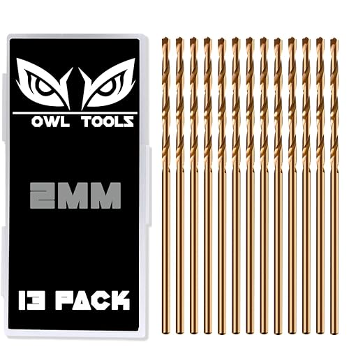 Owl Tools Brocas de cobalto de 0.079 in, paquete de 13 brocas de cobalto M35 con estuche de almacenamiento, brocas métricas perfectas para metal,