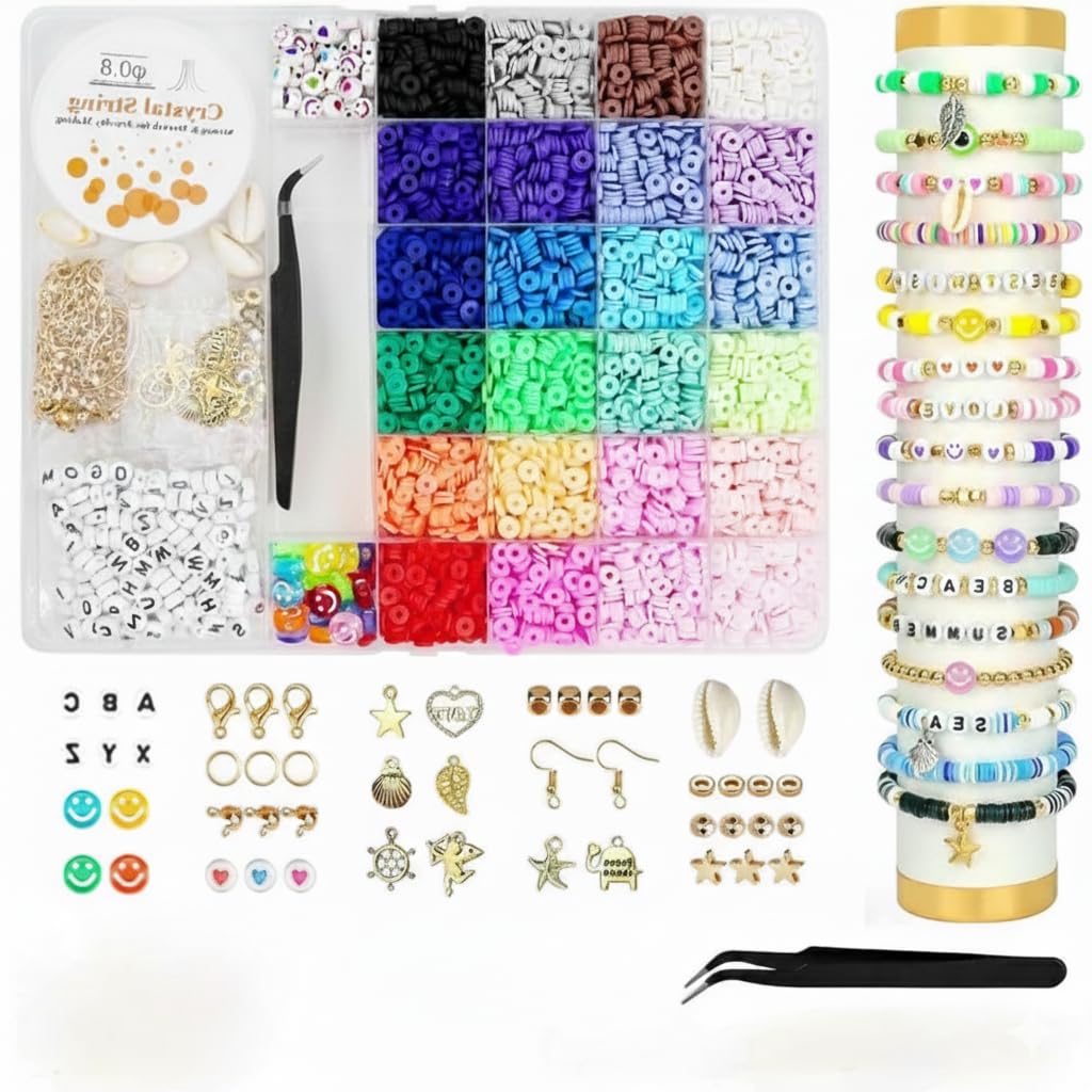 DARK MAGISTER Kids Bracelet Making Kit with Colorful Beads, Rubber Bands, Charms and Tools – DIY Jewelry Craft Box for Children (Beads Set with Smiley Cubes)-image-39
