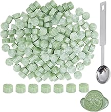CRASPIRE 100 pièce de Perles à Cacheter de Cire Vert Pâle Octogonales avec 1 cuillères en Acier Inoxydable et pour Sceller des Tampons de Cire Invitations de Mariage Cartes