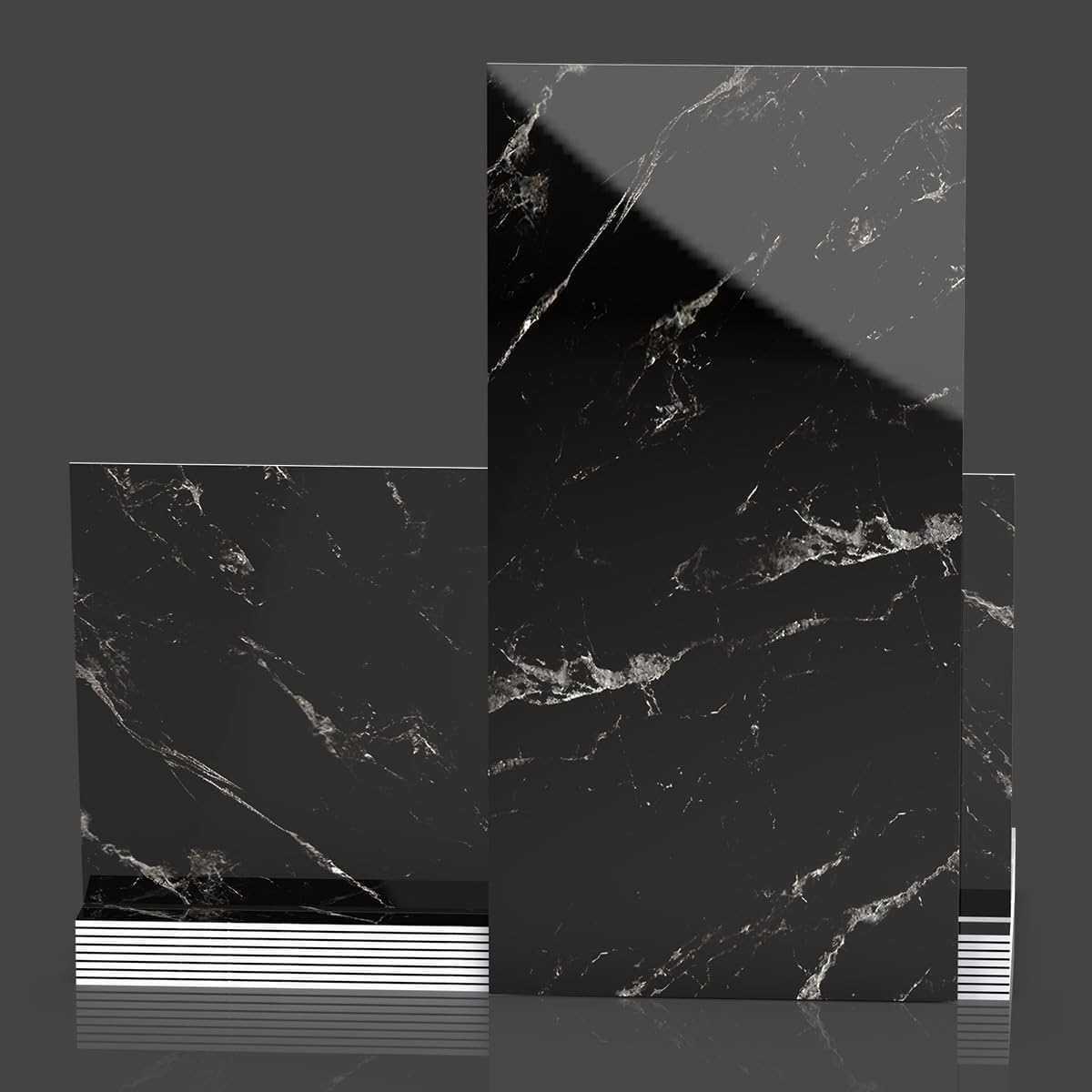 Kmiles Foam Marble Peel and Stick Wall Panels 23.6" x 11.8", Waterproof PVC Wall Panels, Backsplash for Kitchen or Bathroom and TV Walls, Black with White Pattern (10 Pack)