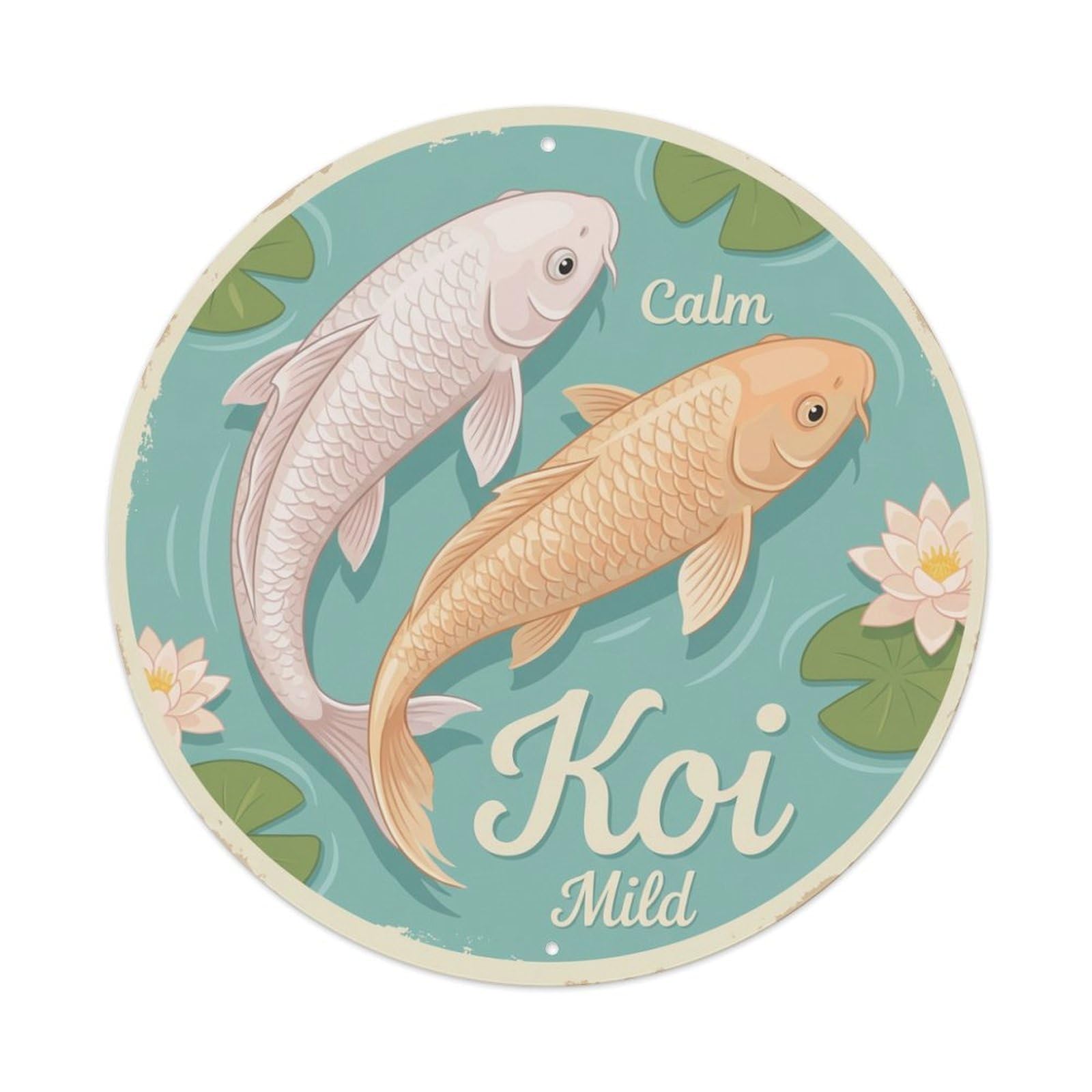 Metal Tin Sign Koi Fish Gentle Soft Japanese Vintage Ukiyo-e