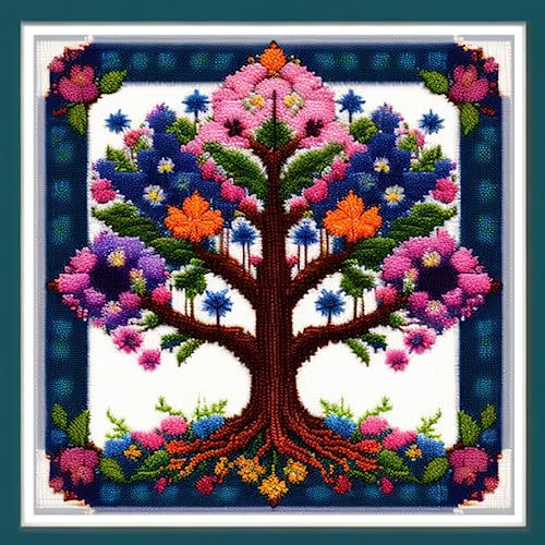 Image of Dimensean Stamped Cross Stitch Kits Full Range of Embroidery Patterns Starter Kits for Beginners Adult DIY Cross Stitches Needlepoint Kits 11CT-Magic Tree 17.7x17.7 inch