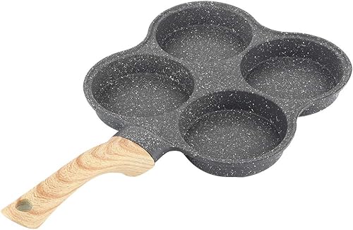 Miniatura 5 de Sartén de tortilla de 4 agujeros, sartenes antiadherentes de aluminio para desayuno saludable para cocina de inducción, estufa de gas, mango de