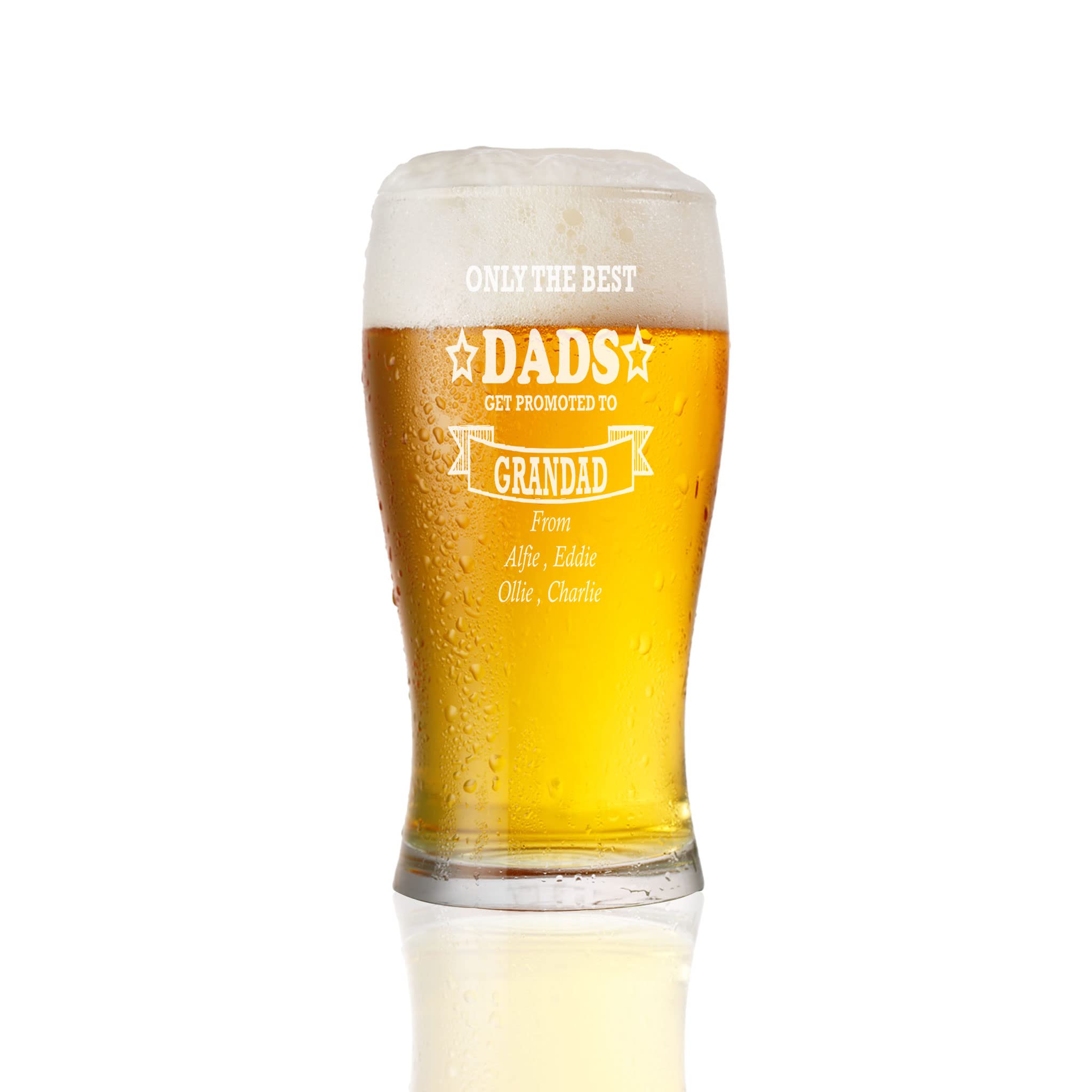 Ukgiftstoreonline Transparent Best Dad Gets Promoted To Grandad Personalised Engraved Beer Glass