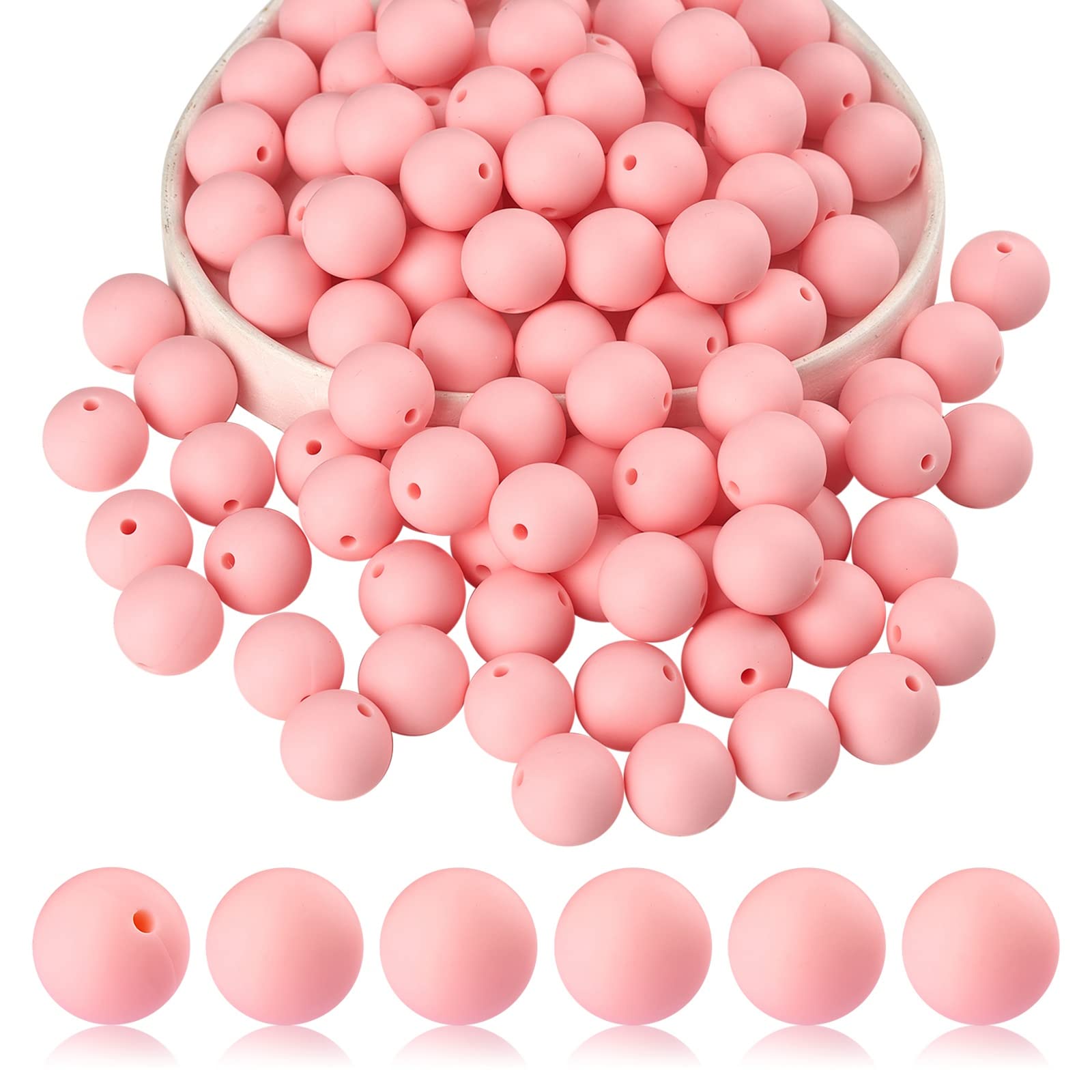 BEEFLYING 100 Pieces Silicone Beads 15mm Round Rubber Focal Bead Loose Spacer Beads for Keychain Making Pen Bracelet Necklace Jewelry DIY Craft (Pink)