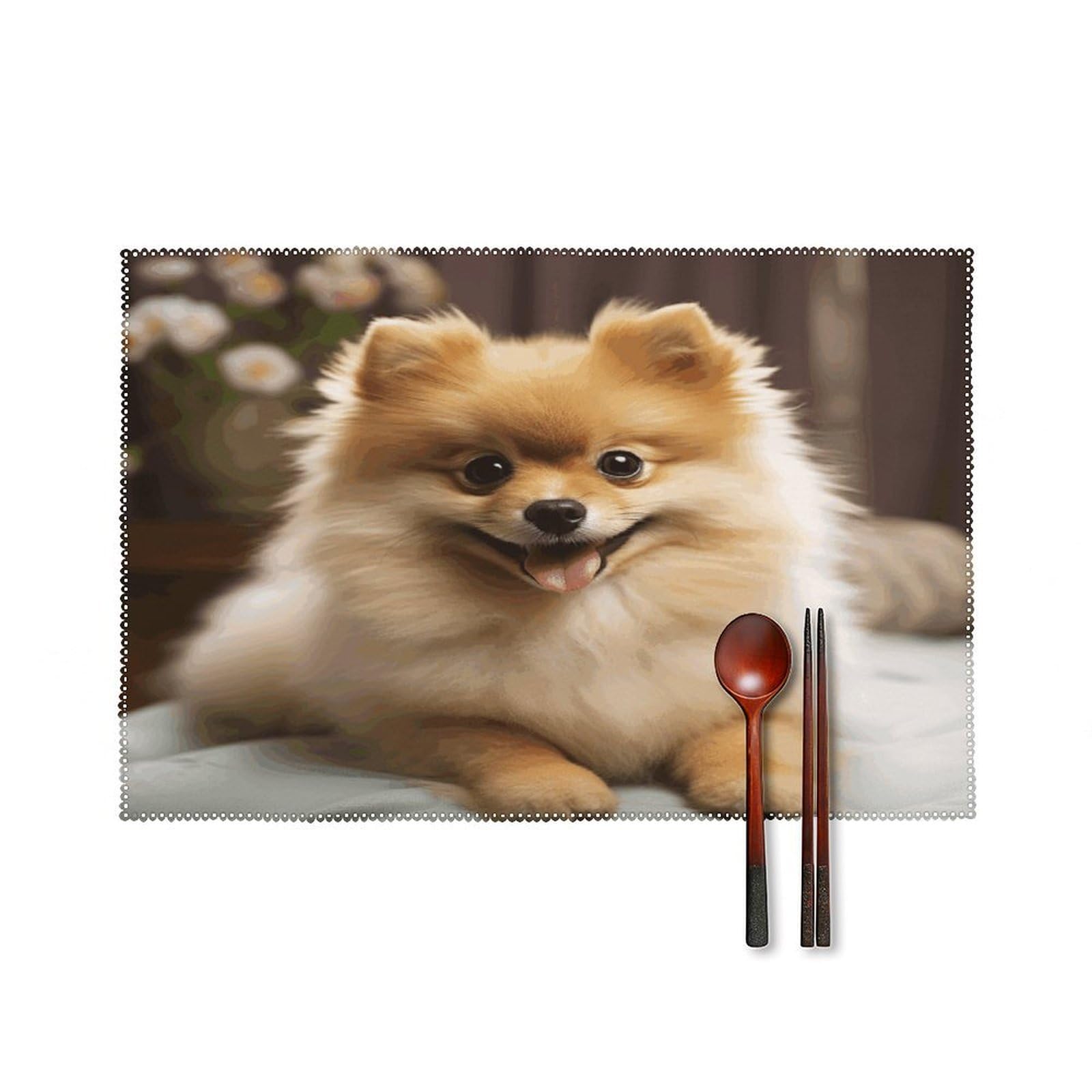 Cute Pomeranian Dog Placemats Set of 4 Heat Resistant Non-Slip Place Mats Reusable Dining Table Mats Canvas Place Mat Anti-Fading Waterproof Placemats for Dining Table Decor