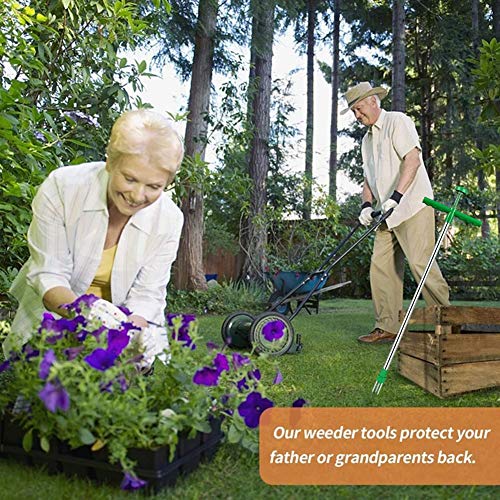 Tantrum Tow Ropes Stand Up Weeder, Manual Weed Puller Root Removal Tool with 3 Claws - Hand Weeder Gardening Tool Stainless Steel