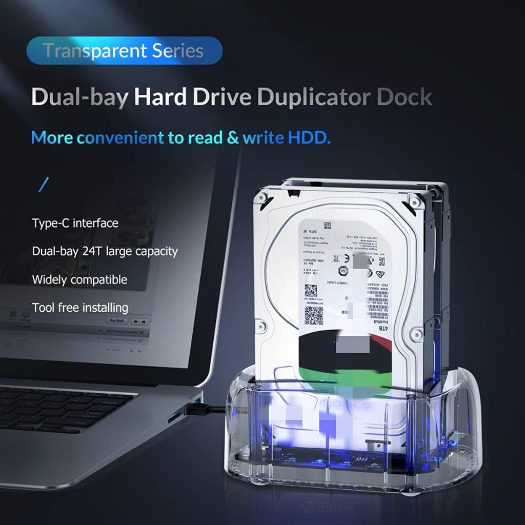 2 Bay SATA to USB 3.1 HDD 2.5" 3.5" Type C Transparent External Hard Disk Drive Enclosure