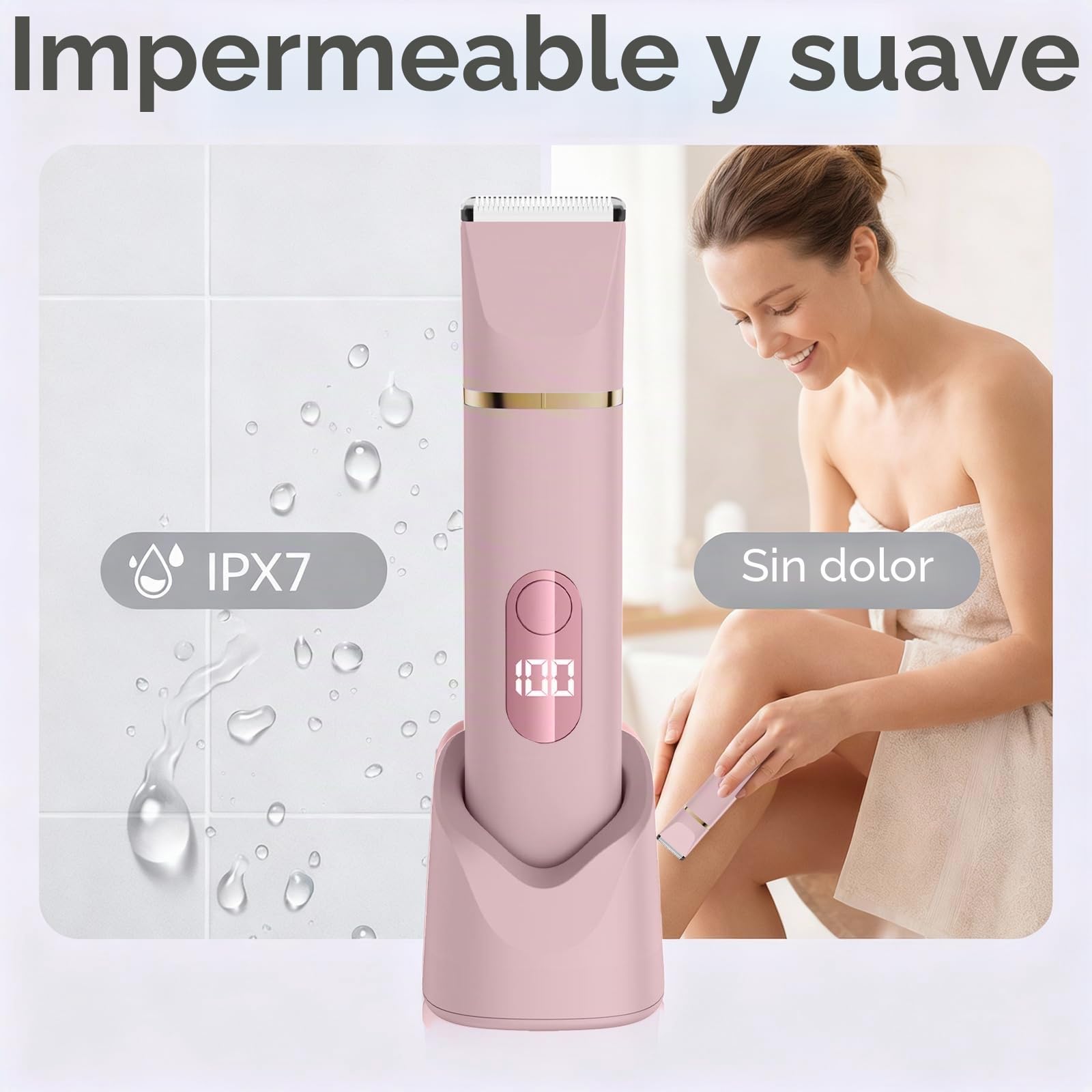 Depiladora Bikini 5 en 1 para mujeres, afeitadora eléctrica corporal inalámbrica impermeable IPX7, 5 cabezales intercambiables para depilación cara, piernas y zona íntima, hoja cerámica, carga USB