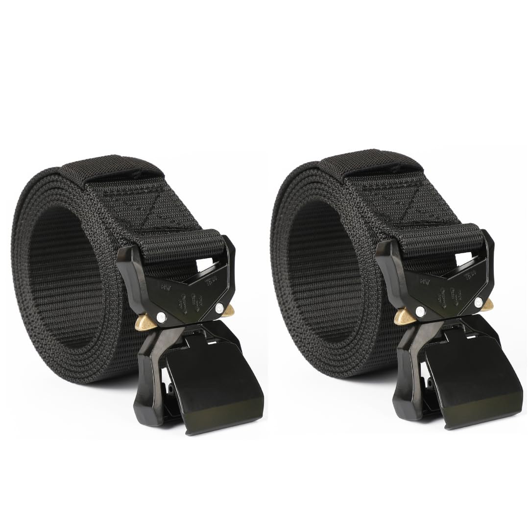 Pristine Tactical Belts for Men - Black - 30 Inch to 36 Inch Waist (2 Pack)