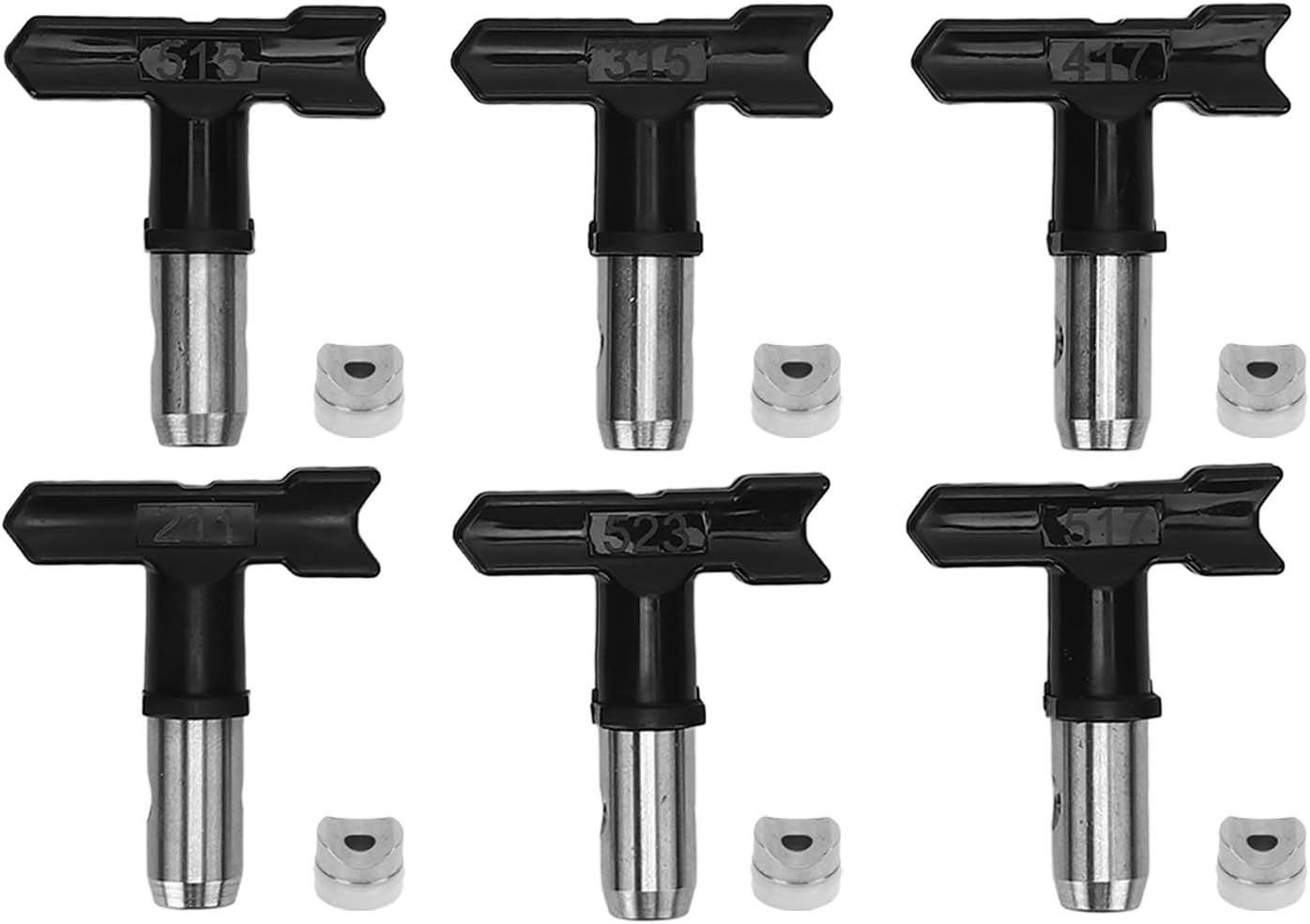 Marhynchus 6 Pcs Airless Paint Sprayer Tip Set, Stainless Steel Nozzles 211 315 417 515 517 523 for Furniture Fences Painting