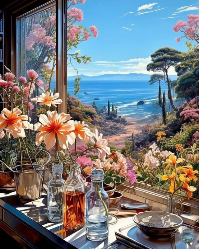 Image of TULIP N TURTLE Window Diy Acrylic Paint By Number Kit For Adults Kids Beginner Number Painting Kit Diy Canvas Painting By Number Wall Decoration Diy Painting Kit For Adults,Multi-Coloured