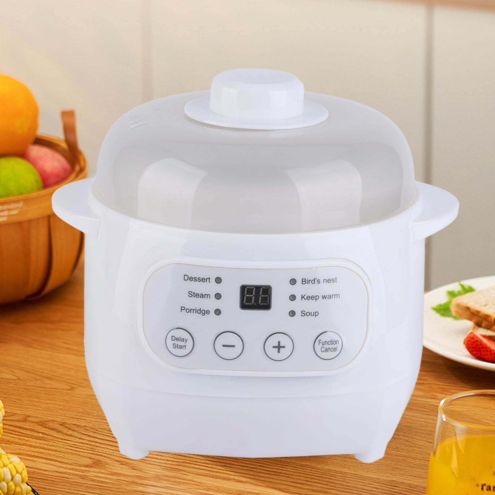 Olla eléctrica para estofado de 1 litro, olla de cocción lenta, cocina eléctrica para estofado, revestimiento de cerámica con tapa, cazuela de cerámica para estufa, gachas de avena y sopa de 2
