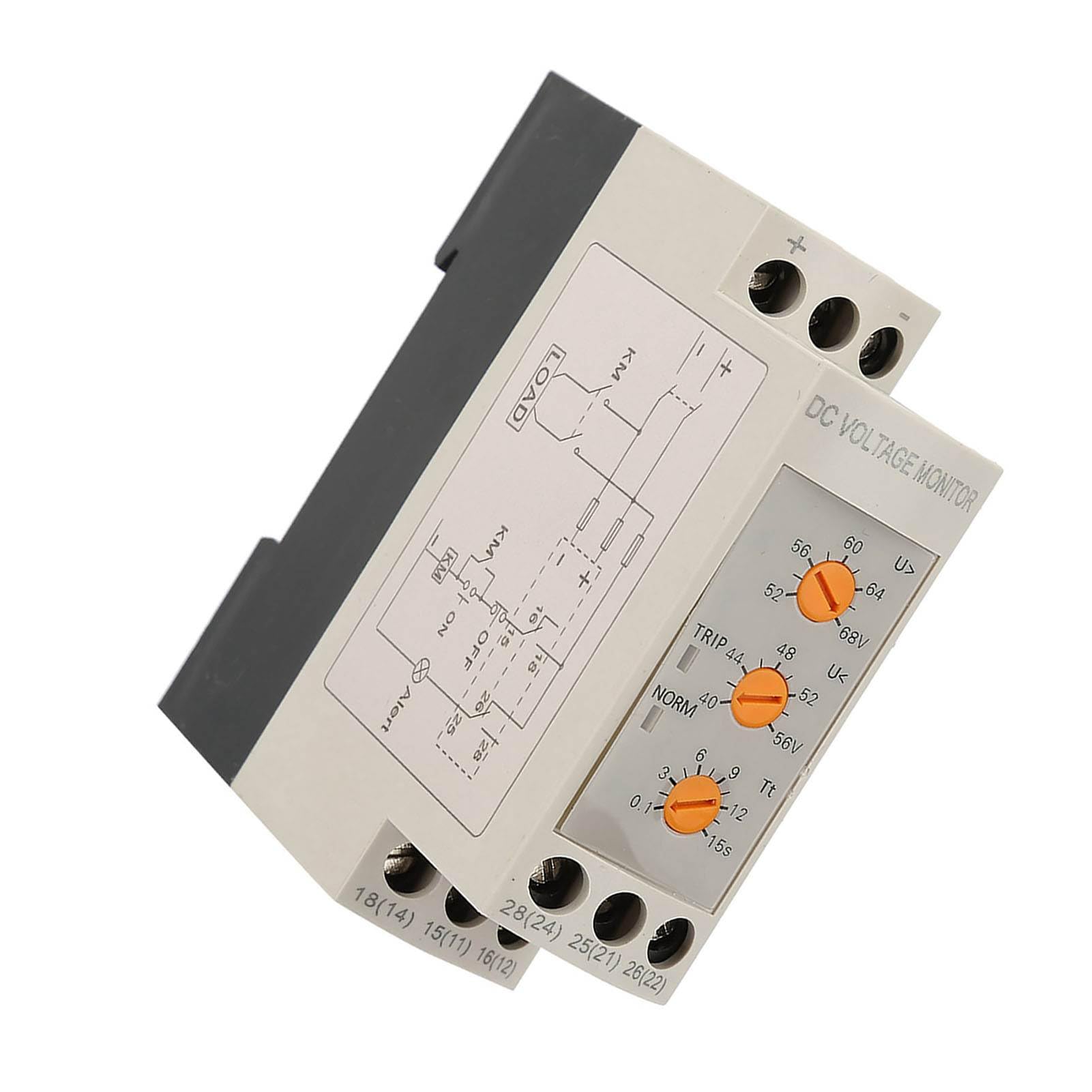 Relè di Protezione Sovratensione Sottotensione DC 12-48V per Circuito Corrente Continua Installazione Binario Guida 79x23x79mm