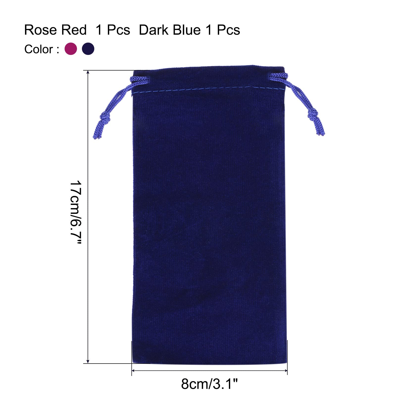 PATIKIL 17x8cm Drawstring Gift Bags, 2Pcs Soft Flannel Cloth Storage Pouch for Jewelry Glasses Wedding Dark Blue Rose Red - Image 2