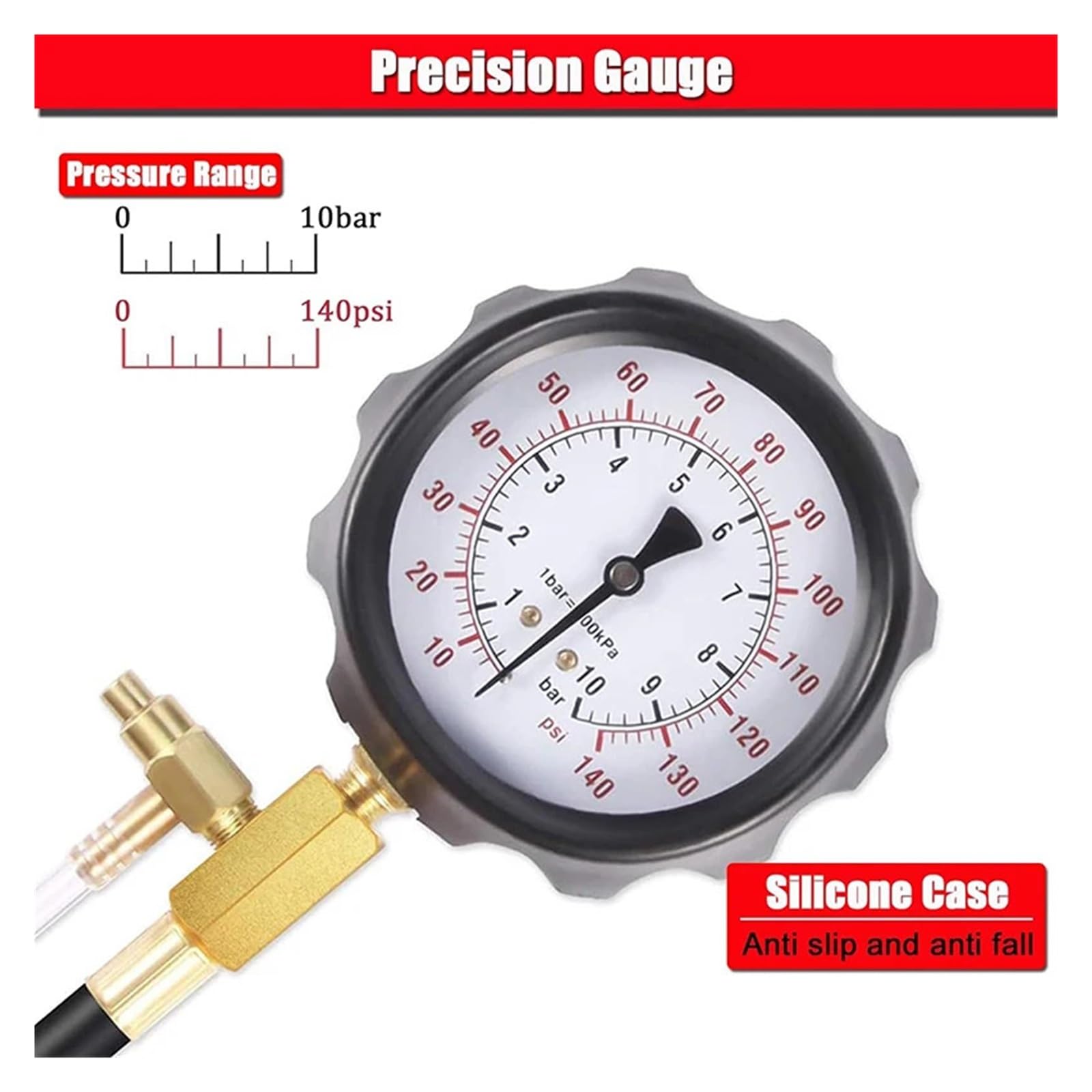 Kit de comprobador de presión de inyector de Combustible TU-114, compresión del Motor de 0 a 140 PSI, Herramientas de presión de Aceite y Gas para automóviles y Motocicletas.