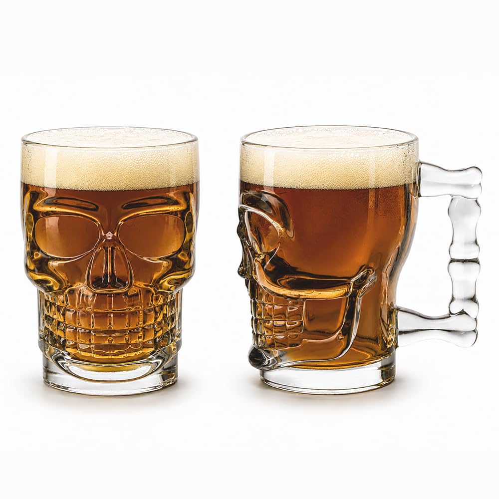 CELLO Skull Glass Beer Mug with Handle Set of 2 Pieces, 520 ml Transparent | Freezer & Fridge Safe, Durable Leadfree Dishwasher Safe Toughened Glass Mug for Serve Beer, Cocktail Mocktail & Beverages-image-40