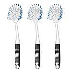 SetSail Dish Brush with Handle, 3 Pack Stiff Bristles Dish Scrubber with Built-in Scraper Dish Scrub Brushes for Cleaning Dishes, Pots and Pans, Kitchen Sink, 3 Pack, Black Blue