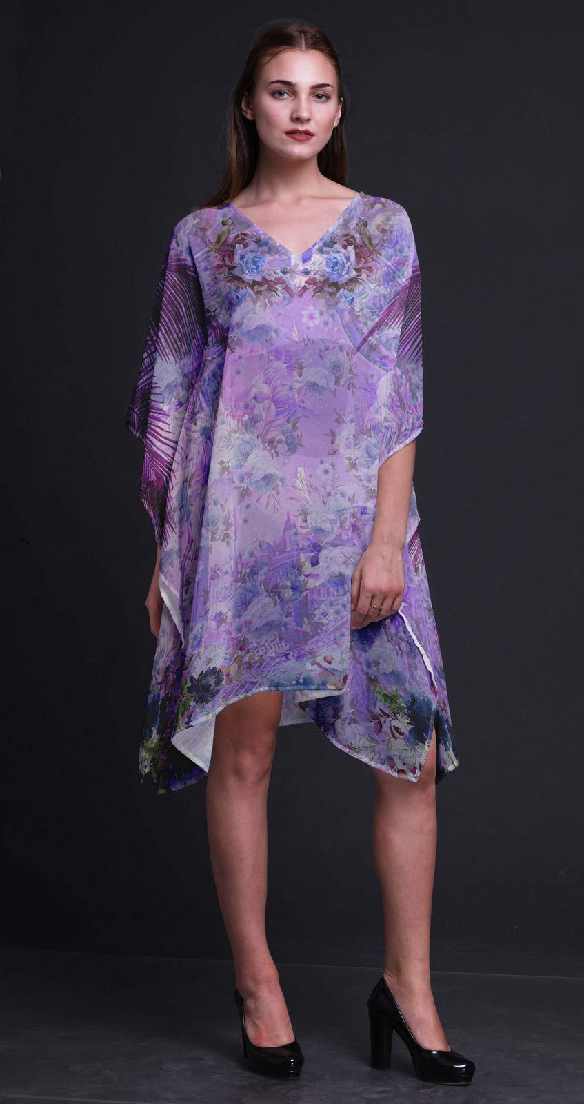 Verde Floreale mughal Short Caftan Midi Dress Beach Swimwear Cover up Womens Kaftan