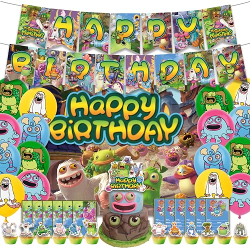 MVMVMVV Monster Theme Birthday Party Supplies Includes Cupcake&Cake Topper-Happy Birthday