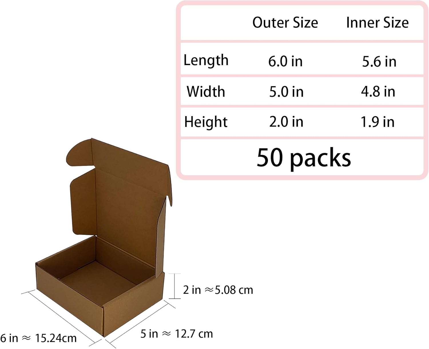 Shipping Boxes 6x5x2 inch 50 Pack,Brown Corrugated Boxes Mailer Packaging for Mailing Small Business，E-Commerce Gift Boxes for Wrapping Present Moving Storage Heavy Duty Recycled Cardboard Boxes