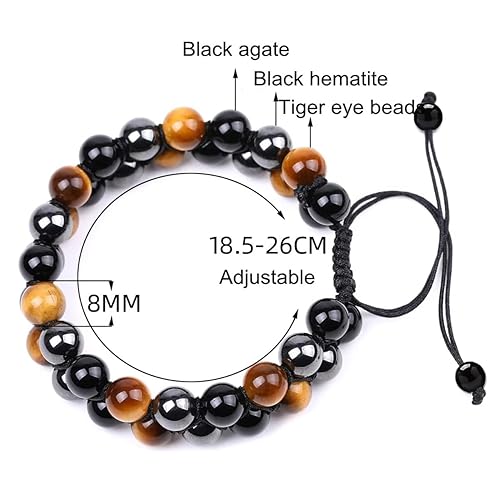 Miniatura 2 de Triple Protection Bracelet, Genuine Tigers Eye Black Obsidian and Hematite 8mm Beads Bracelet for Men Women, Crystal Jewelry Stone Bracelets Bring