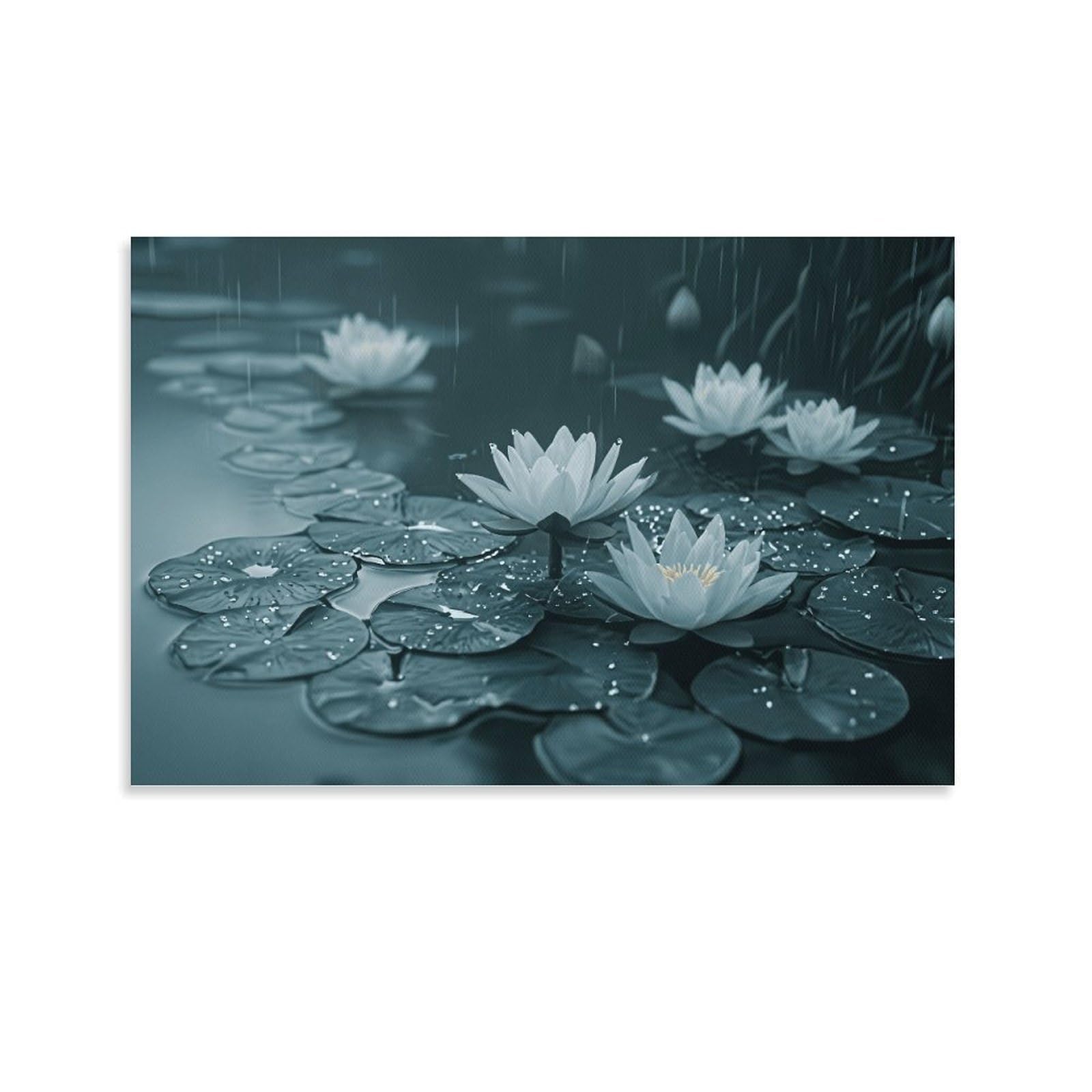 XPASHIQWC Water Lilies in Rain Poster Artwork Lotus Pond Giclee Canvas Prints Modern Canvas Wall Art Picture Wall Hanging for Home Decorations 20x30inch(50x75cm)