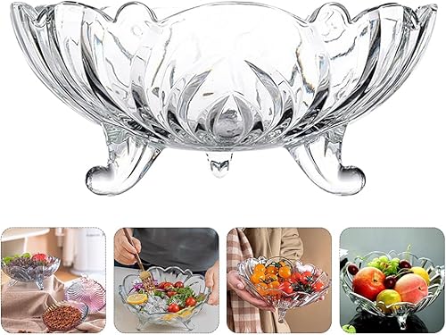 Miniatura 8 de Cabilock Trípode de cristal para fruta, cuenco de cristal para decoración de alimentos, plato de caramelo de cristal, cuenco de pasta, bandeja de
