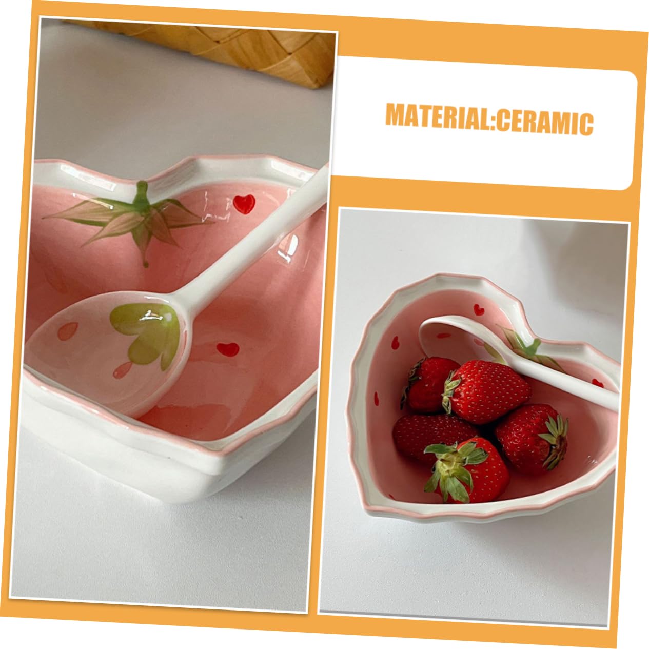 ABOOFAN Ciotola Cuore Cucchiaio in Ceramica Decorativa per Dessert e Frutta Forma Fragola Stile Kawaii Casa