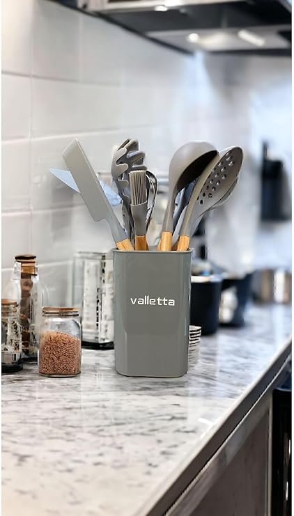 Valletta Matis 11 Piece Service Set Gray with Heat Resistant Silicone Fireproof Nonstick Stand