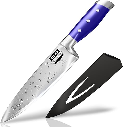 Utopia Kitchen - Cuchillo de cocina de chef de 5 pulgadas, cuchillo de cocina de acero inoxidable al carbono con funda y mango ergonómico - Cuchillo