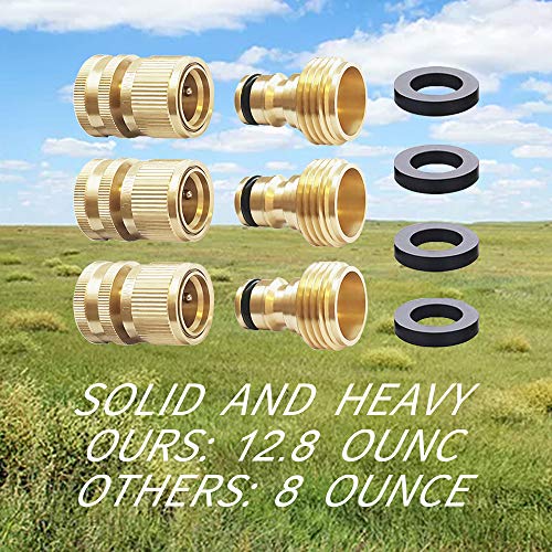 Hqmpc Garden Hose Quick Connect Solid Brass Quick Connector Garden Hose Fitting Water Hose Connectors 3/4 Inch Ght (3 Sets) #TOP6