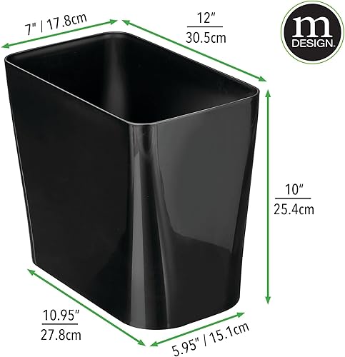 Miniatura 3 de mDesign Papelera pequeña de plástico de 3 galones, contenedor de basura, para baño, dormitorio, cocina, oficina en casa, lavandería, sostiene