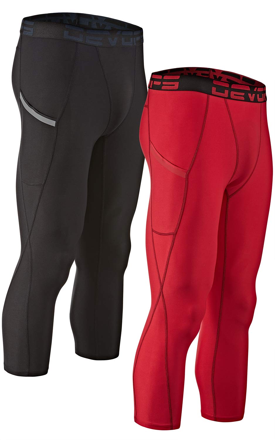 DEVOPS 2 Pack Men's 3/4 Compression Pants Athletic Leggings with Pocket