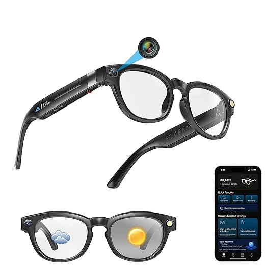 AI Smart Glasses with 4K HD Camera – Video Recording Glasses with Audio, Bluetooth Sunglasses with Camera for Men, Real-Time Translation, Hands-Free Music&Calls, Outdoor Sports Travel,32GB Storage