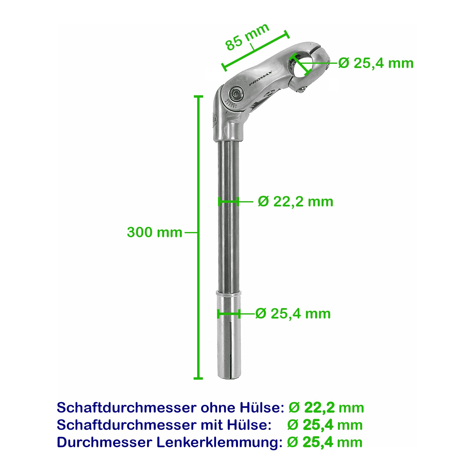 Fahrrad Lenkervorbau Alu verstellbar PROMAX 300mm Lang Aluminium
