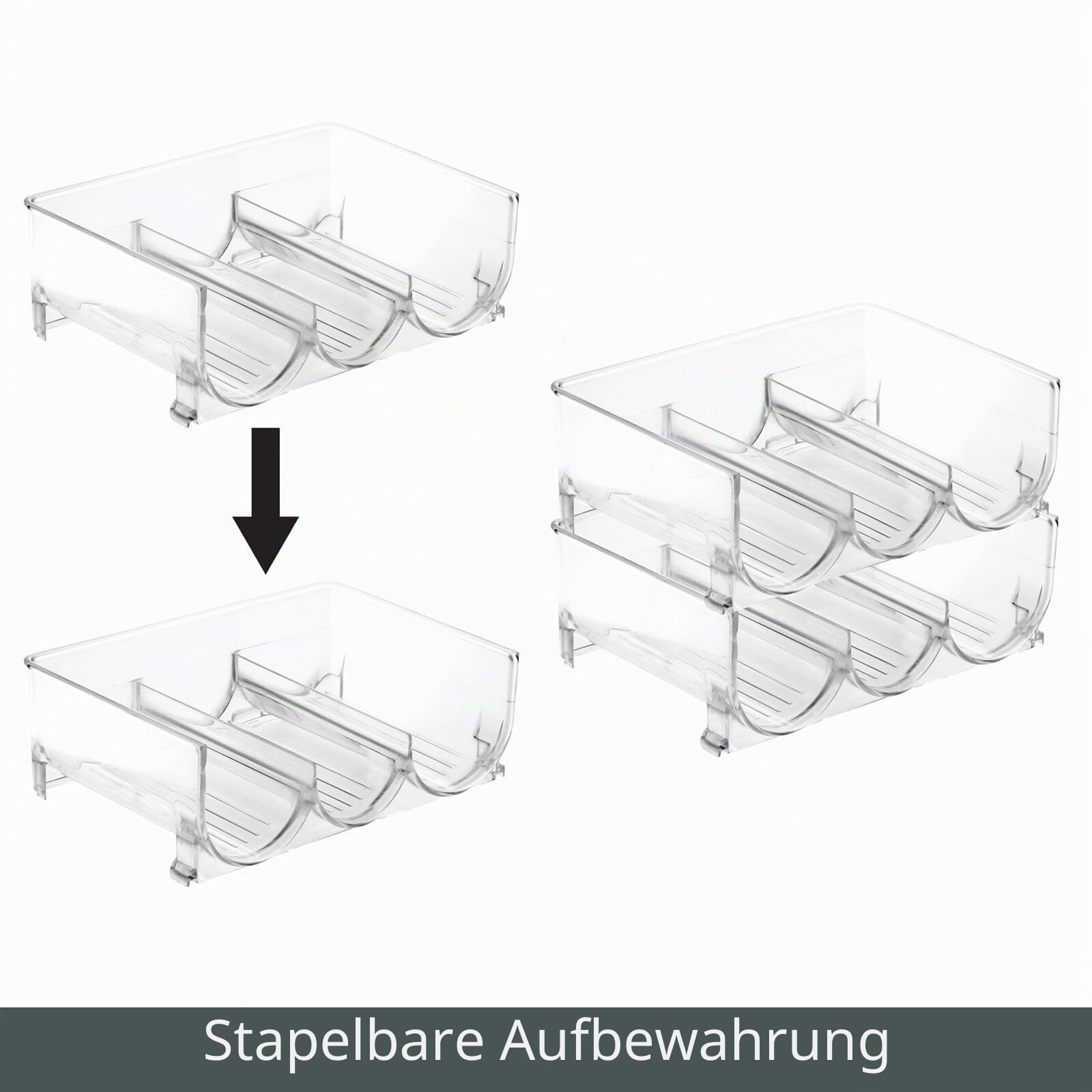 mDesign Freistehendes, stapelbares Regal für 3 Flaschen, Kunststoff, für Wasser, Wein und Getränke, Organizer für Küche, Arbeitsplatte, Schrank, Speisekammer, Kühlschrank, Gefrierschrank, 4 Stück,