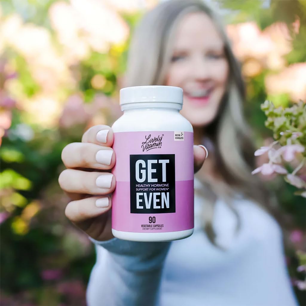 LIVELY VITAMIN CO. Get Even - Women's Hormonal Balance Blend - Helps Reduce Severity of Periods, PMS & Menopause - Eases Cramps & Bloating - Mood Regulation - Period Pain & Discomfort - 90 Count