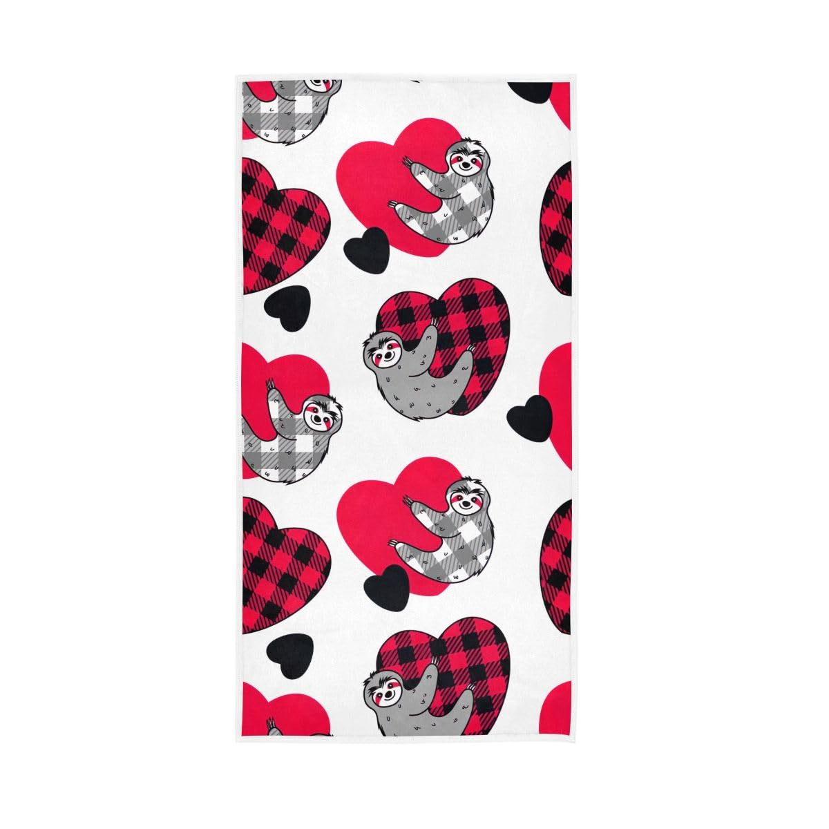 LSRCPD Cute Sloth Hanging on Checkered Hand Towels for Bathroom Clearance, Hand Towel for Bathroom, Travel, Camp, Hotel, Spa 15 x 30 Inches