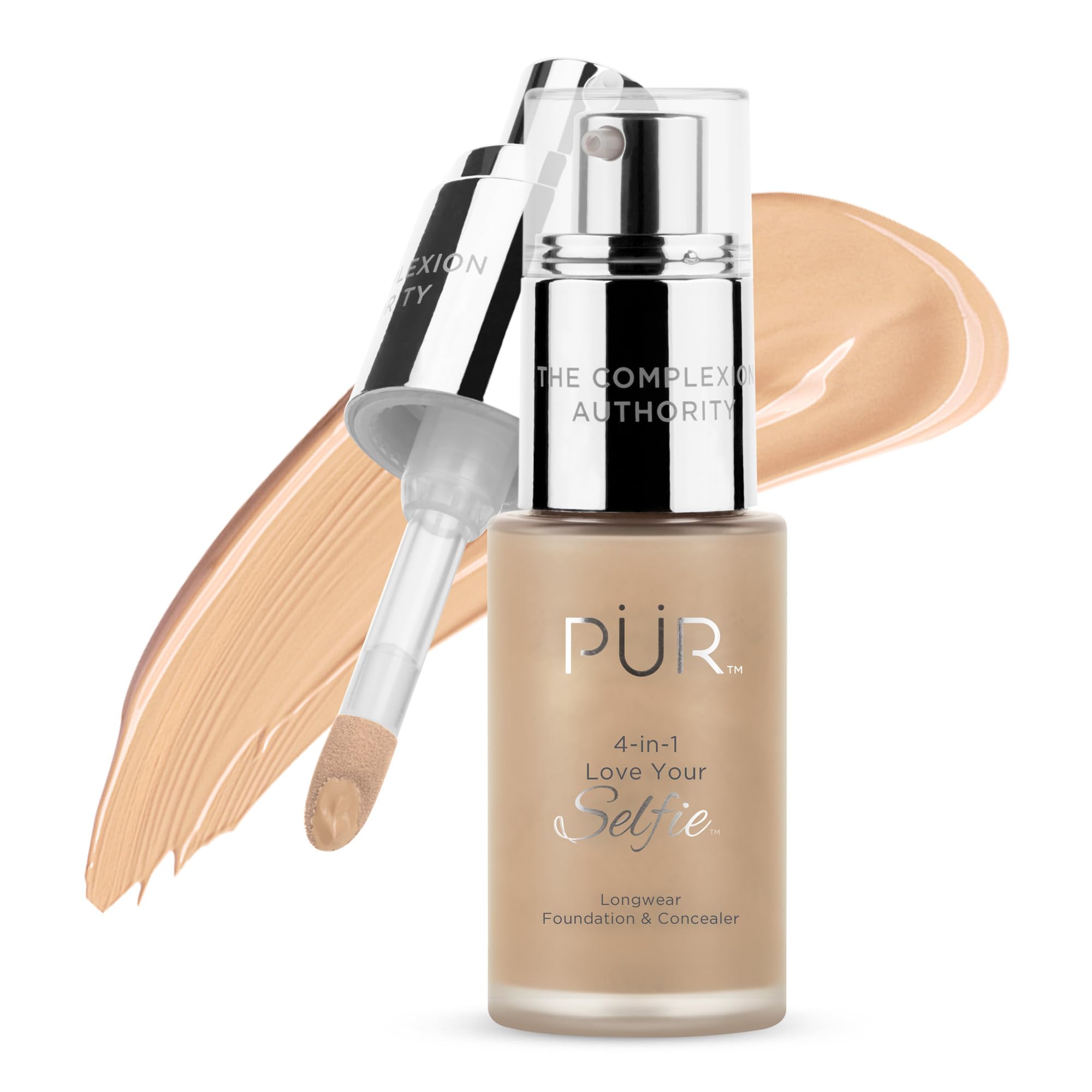 PÜR MINERALS 4-in-1 Love Your Selfie Foundation & Concealer - Longwear Full Coverage Liquid Makeup Foundation with Hydrating Blend for Refined-Looking