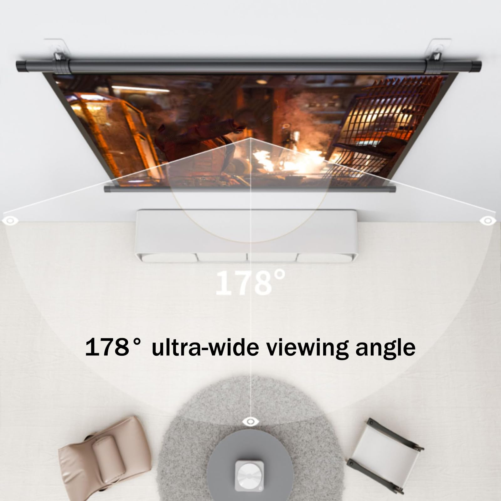 Schermo Proiettore Avvolgibile,Schermo per Proiezione Home Cinema,Schermo Proiettore HD,Liscio E Senza Rughe,Adatto per Case,Scuole,Uffici E Sale per Matrimoni