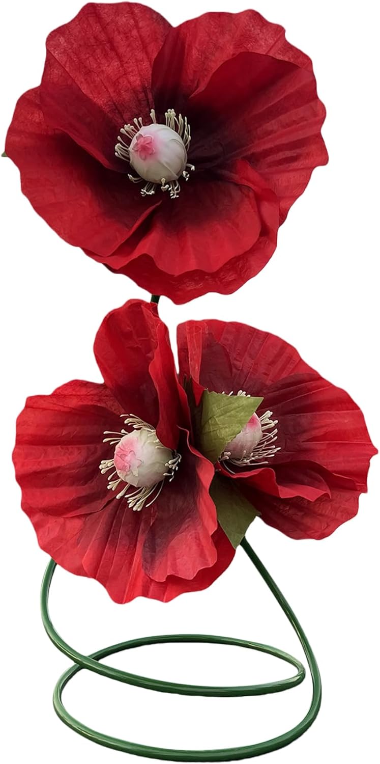 Giant Red Poppy Artificial Flowers - 3 Realistic Large Fake Flowers Decorations with Adjustable Stand,3.2Ft Giant Crepe Paper Flowers for Garden,Courtyard,Home, Party,Shop Window Display Decorations