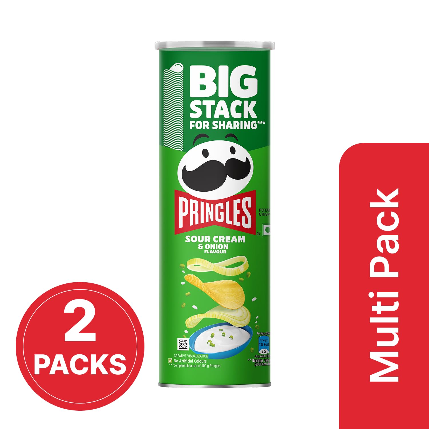 Pringles Sour Cream & Onion Flavour Combo Pack | Potato Chips | Sour Cream & onion Flavored Potato chips | Crispy Snack | Crunchy Snack food for Movie Night & Sports Binging | On-the-Go Can | 2 x 141g
