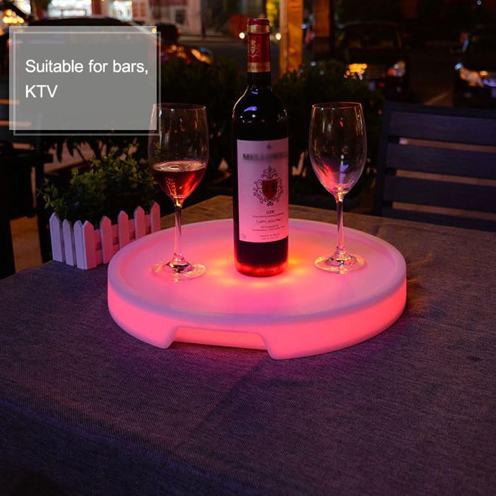 Bandeja de servir con luz LED, plástico impermeable recargable, bandeja redonda con control remoto para fiestas, discotecas, karaoke, 16 opciones de color