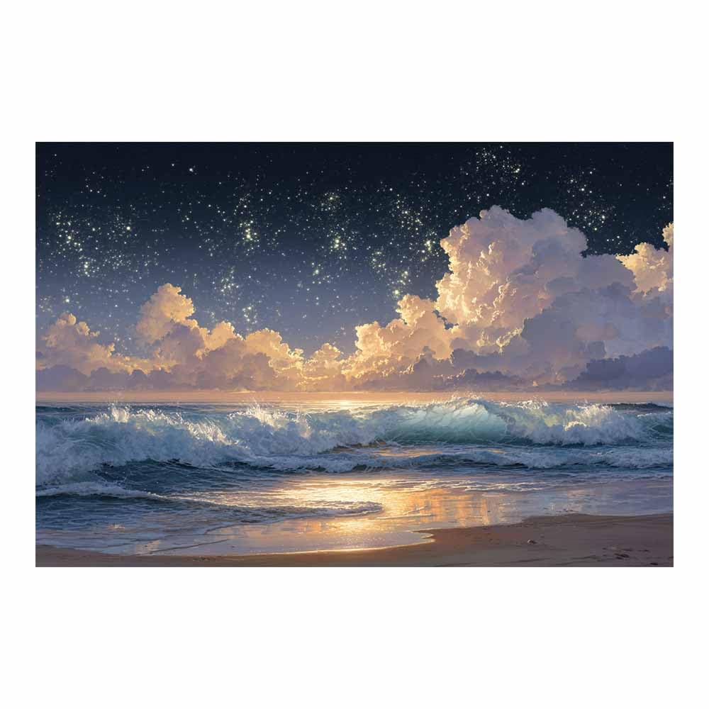 HOQIU Natural scenery wall art Starry Night Beaches decorative painting, wall art, for Living Room Bathroom Bedroom Kitchen Decoration.(Multicolor)-70x100cm Unframed