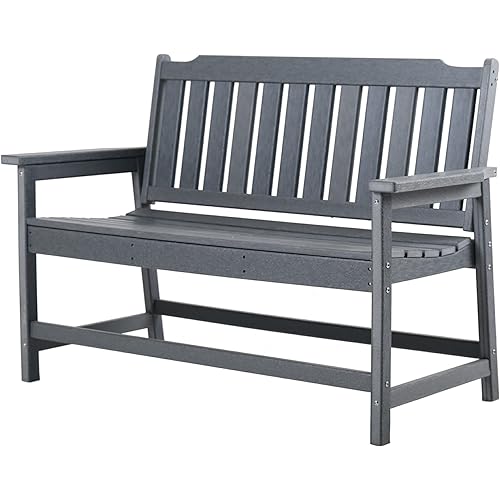 Restcozi Outdoor Bench, 49" HDPE Patio Garden Bench with Armrests Weatherproof Porch Bench for Outdoors Lawn Yard Porch