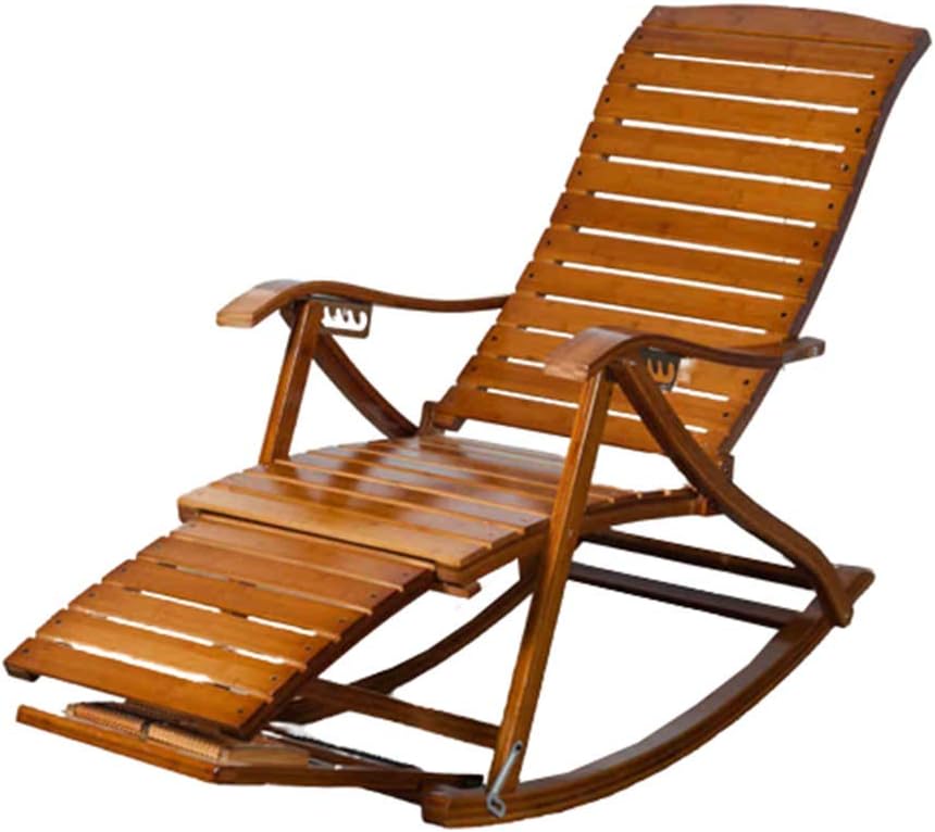 N / A Bamboo Rocking ChairFolding Chair, Sun Lounger Camping Bamboo Rocking Chair, Adjustable with Foot Massage Leisure Elderly Relaxation Sun Lounger